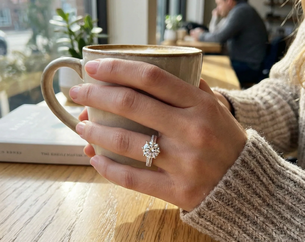 Luxe & Shine – 18K Solid Gold Six-Prong Brilliant Solitaire Ring 1 Carat VVS2 (FREE)